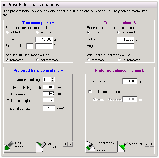 Presets for mass changes